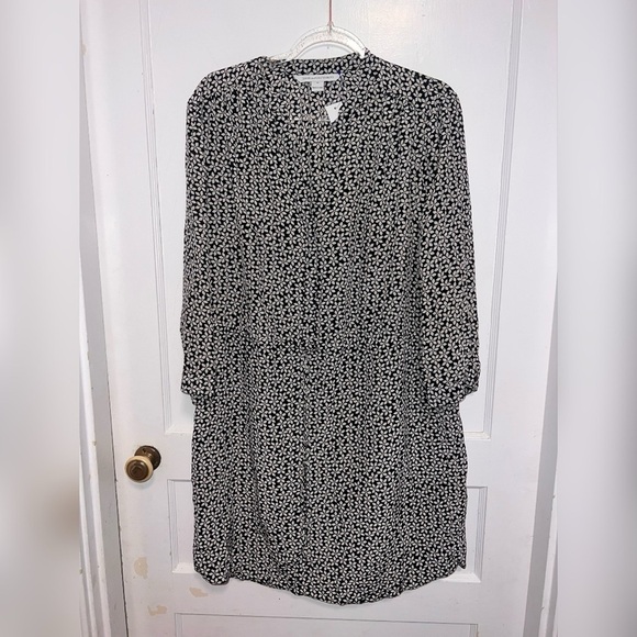 Diane von Furstenberg Black White Silk Dress Tie Cinch Waist Floral $578 14 - Picture 1 of 4